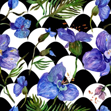 Kır çiçeği orkide çiçek deseni suluboya tarzında.