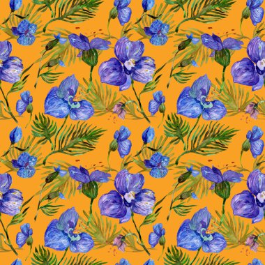 Kır çiçeği orkide çiçek deseni suluboya tarzında.