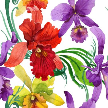 Kır çiçeği orkide çiçek deseni suluboya tarzında.