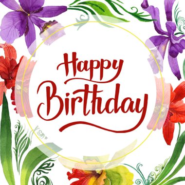 Kır çiçeği orkide çiçek çerçeve suluboya tarzında.