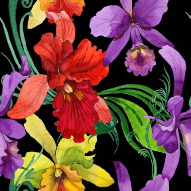 Kır çiçeği orkide çiçek deseni suluboya tarzında.