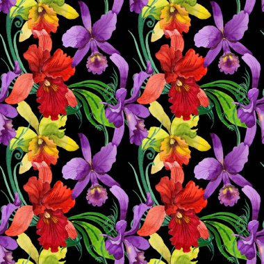 Kır çiçeği orkide çiçek deseni suluboya tarzında.