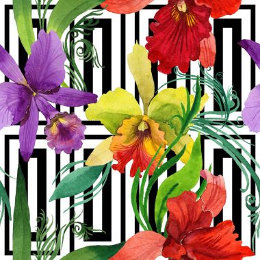 Kır çiçeği orkide çiçek deseni suluboya tarzında.