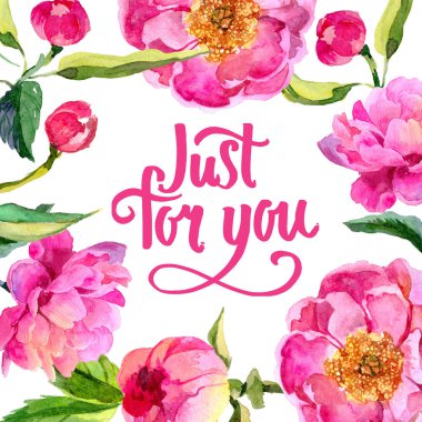 Kır çiçeği peonies çiçek çerçeve suluboya tarzında.