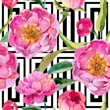 Kır çiçeği peonies çiçek deseni suluboya tarzında.