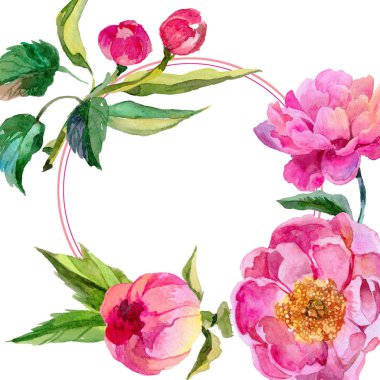 Kır çiçeği peonies çiçek çerçeve suluboya tarzında.