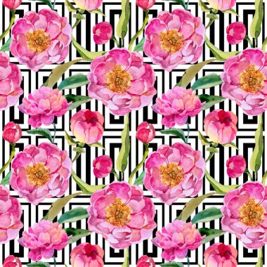 Kır çiçeği peonies çiçek deseni suluboya tarzında.