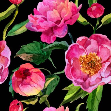 Kır çiçeği peonies çiçek deseni suluboya tarzında.