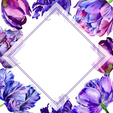 Kır çiçeği Lale çiçek çerçeve suluboya tarzında.