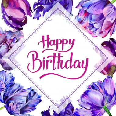 Kır çiçeği Lale çiçek çerçeve suluboya tarzında.