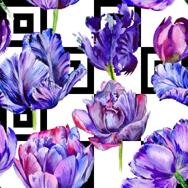 Kır çiçeği Lale çiçek deseni suluboya tarzında.