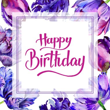 Kır çiçeği Lale çiçek çerçeve suluboya tarzında.