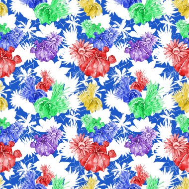 Kır çiçeği kaktüs çiçek deseni suluboya tarzında.