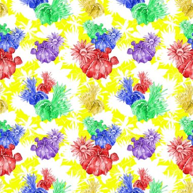 Kır çiçeği kaktüs çiçek deseni suluboya tarzında.