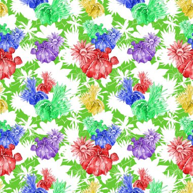 Kır çiçeği kaktüs çiçek deseni suluboya tarzında.