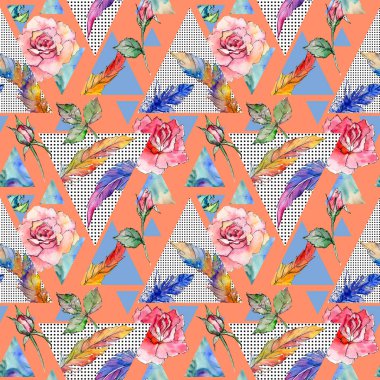 Suluboya kuş tüyü desen Wing.