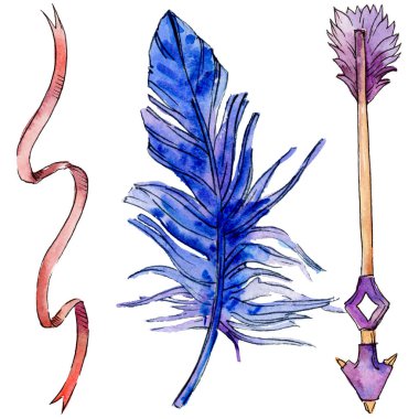 Suluboya kuş tüyü izole kanat üzerinden.