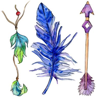 Suluboya kuş tüyü izole kanat üzerinden.