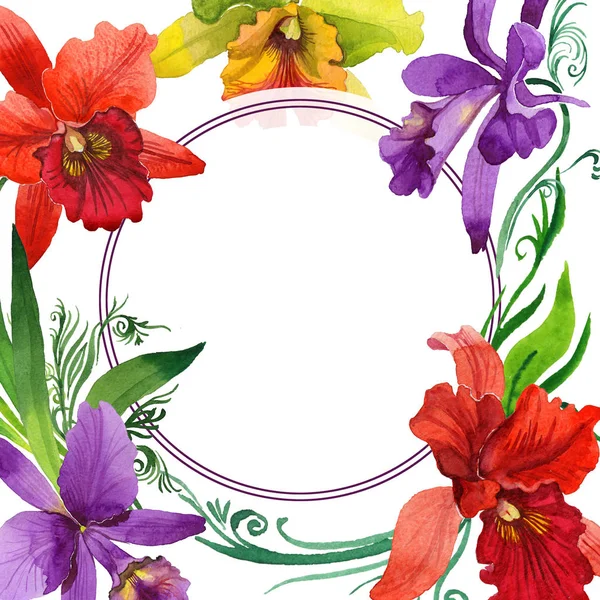 Цветочная рамка орхидеи в акварельном стиле . — стоковое фото