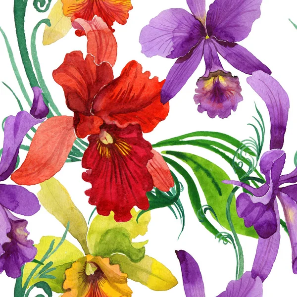 Kır çiçeği orkide çiçek deseni suluboya tarzında.