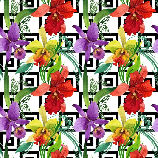 Wildflower storczyk kwiatki w stylu przypominającym akwarele. — Zdjęcie stockowe