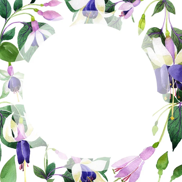 Kır çiçeği fuşya çiçek çerçeve suluboya tarzında.