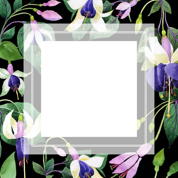 Квіткова рамка дикої квітки фуксії в акварельному стилі . — стокове фото