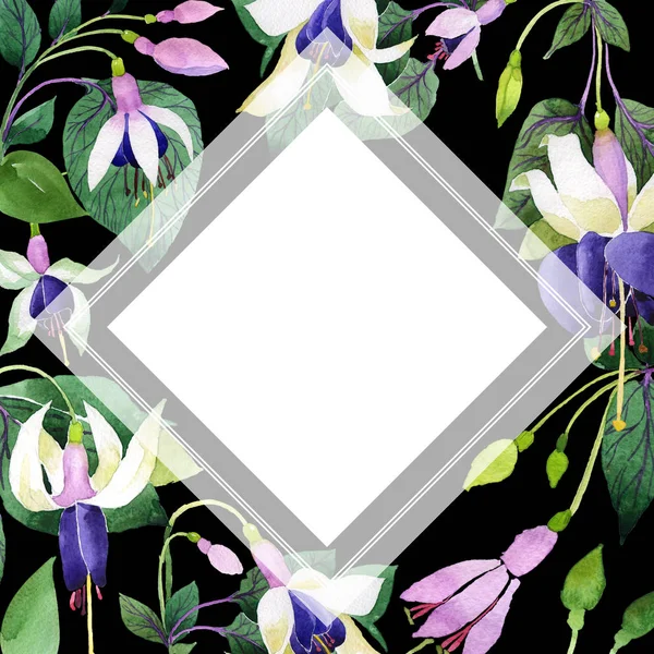 Kır çiçeği fuşya çiçek çerçeve suluboya tarzında.