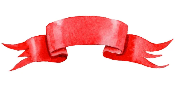 Watercolor holiday red ribbon bow greeting illustration. — Stock Photo, Image