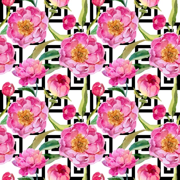 Pivoines sauvages motif de fleurs dans un style aquarelle . — Photo