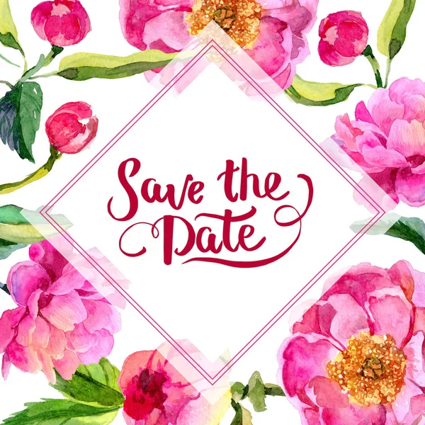 Kır çiçeği peonies çiçek çerçeve suluboya tarzında.