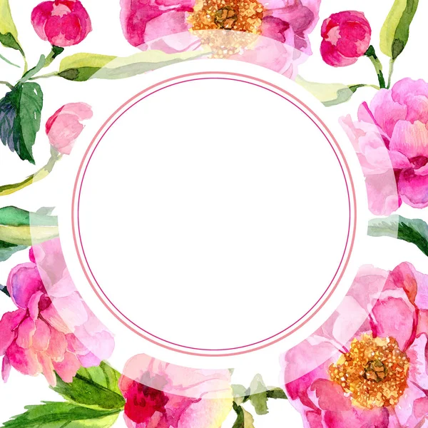 Kır çiçeği peonies çiçek çerçeve suluboya tarzında.