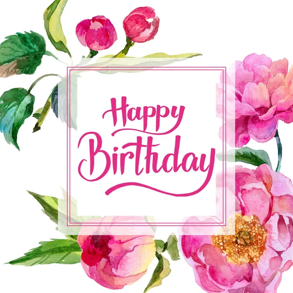 Kır çiçeği peonies çiçek çerçeve suluboya tarzında.