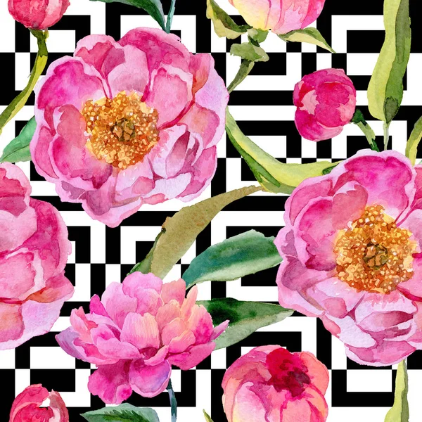 Pivoines sauvages motif de fleurs dans un style aquarelle . — Photo