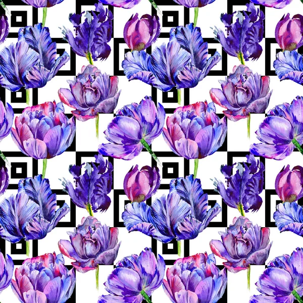 Kır çiçeği Lale çiçek deseni suluboya tarzında.