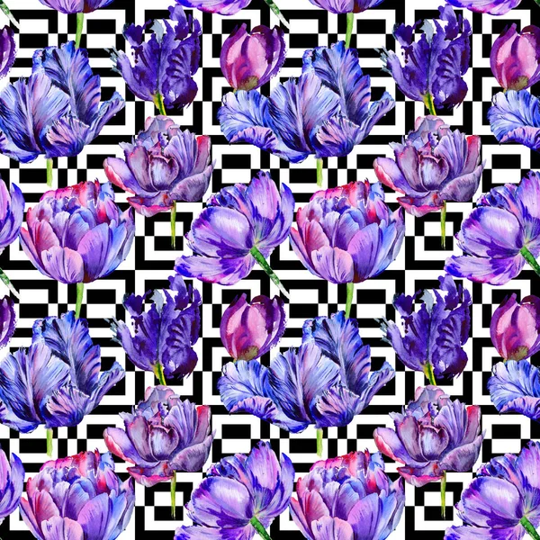 Kır çiçeği Lale çiçek deseni suluboya tarzında.