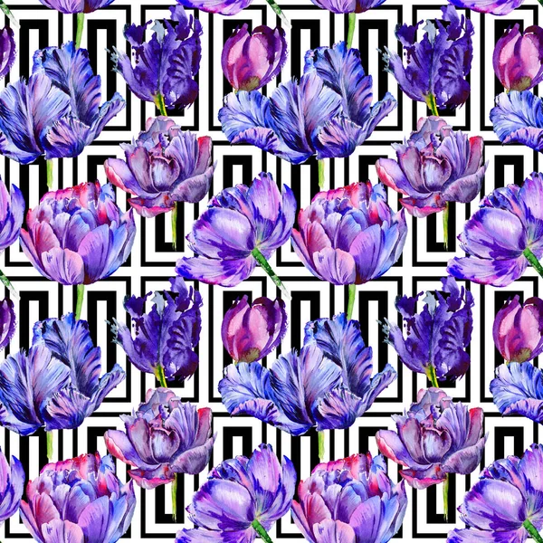Μοτίβο λουλουδιών τουλίπα αγριολούλουδα σε στυλ υδροχρώματος. — Φωτογραφία Αρχείου