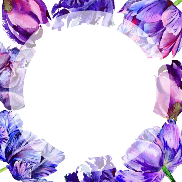 Wildblumen-Tulpenblütenrahmen im Aquarell-Stil. — Stockfoto