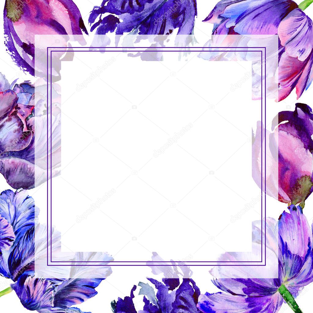 Wildflower tulip flower frame in a watercolor style.