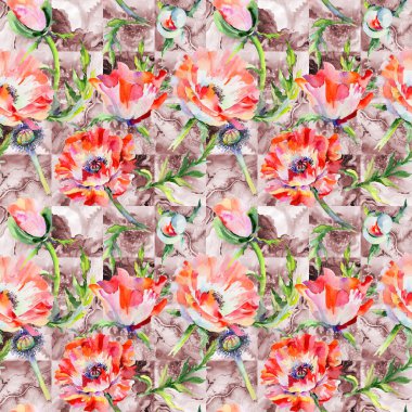 Kır çiçeği haşhaş çiçek deseni suluboya tarzında.