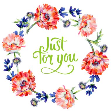 Kır çiçeği haşhaş çiçek çelenk suluboya tarzında.