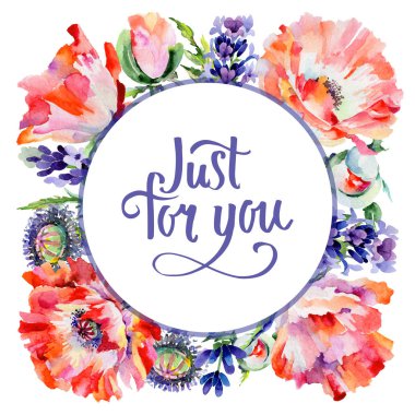 Kır çiçeği haşhaş çiçek çerçeve suluboya tarzında.