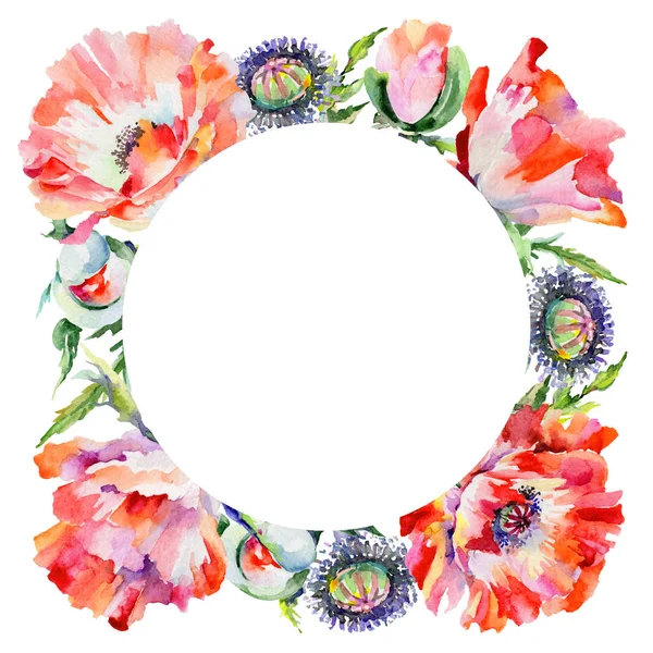 Wildflower poppy flower frame in a watercolor style. — Stock Photo, Image