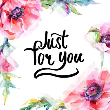 Kır çiçeği haşhaş çiçek çerçeve suluboya tarzında.