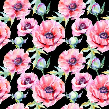 Kır çiçeği haşhaş çiçek deseni suluboya tarzında.