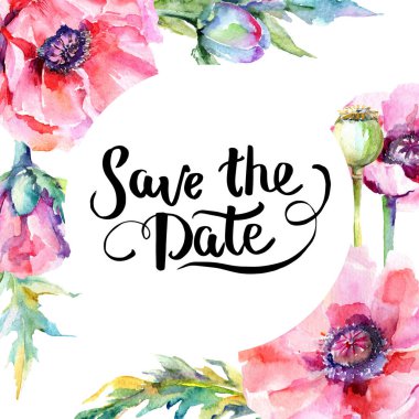 Kır çiçeği haşhaş çiçek çerçeve suluboya tarzında.