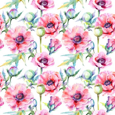 Kır çiçeği haşhaş çiçek deseni suluboya tarzında.