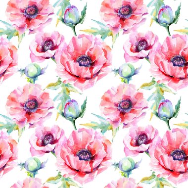 Kır çiçeği haşhaş çiçek deseni suluboya tarzında.