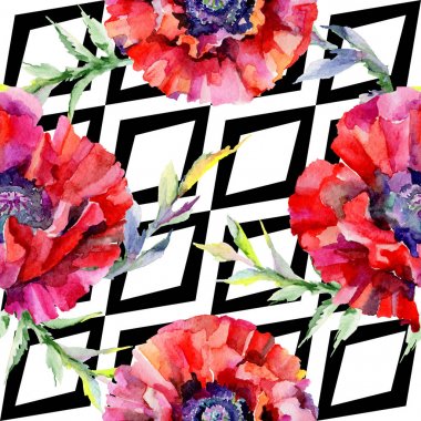 Kır çiçeği haşhaş çiçek deseni suluboya tarzında.