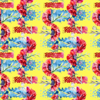 Kır çiçeği haşhaş çiçek deseni suluboya tarzında.